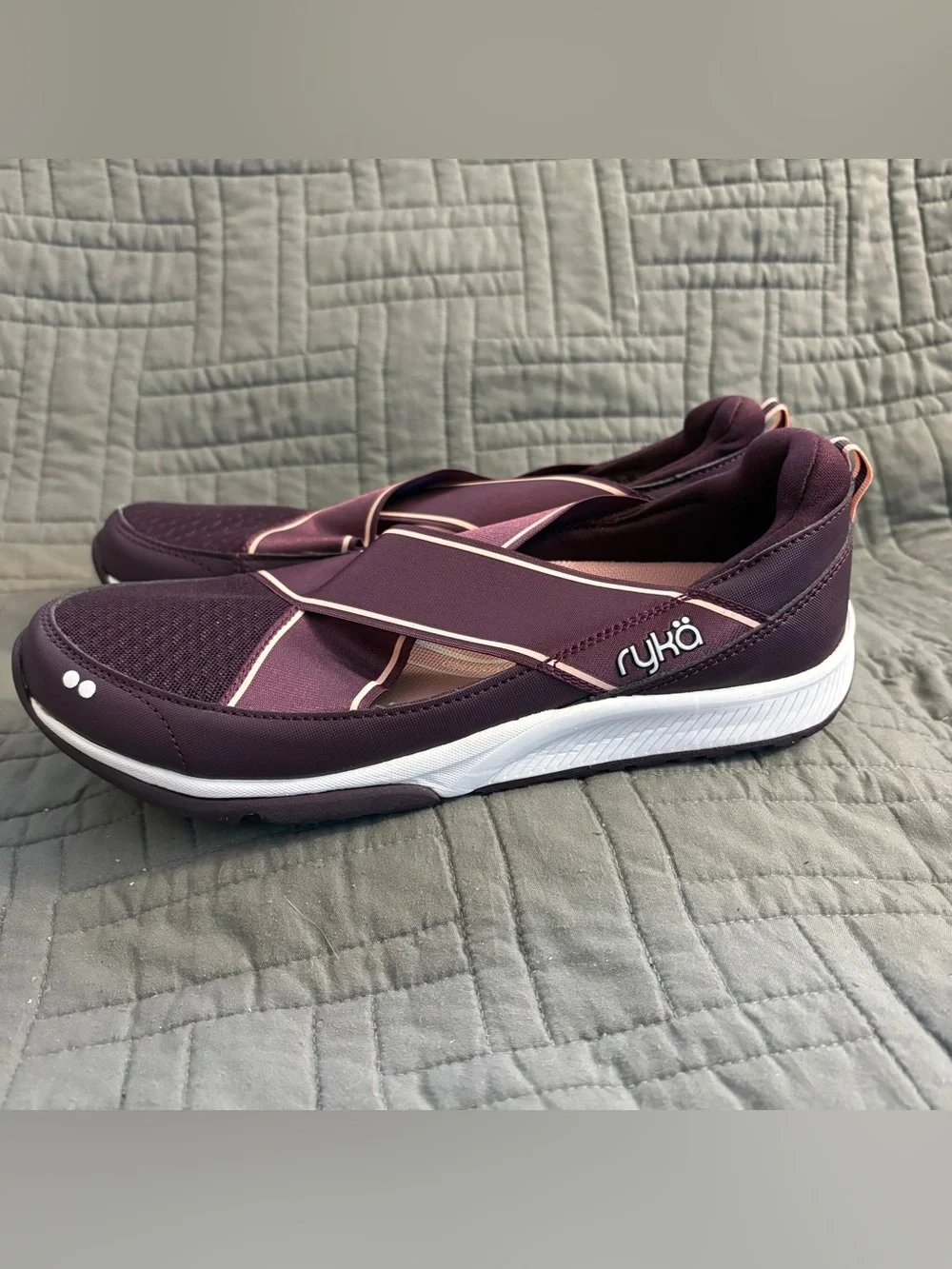 Ryka Women's Slip-On Athletic Shoe in Plum with Pink Trim